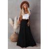 imageWomens Summer Boho Maxi Skirts Smocked High Wasited Flowy Tiered Ruffle A Line Long Beach SkirtBlack