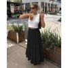 imageWomens Summer Boho Maxi Skirts Smocked High Wasited Flowy Tiered Ruffle A Line Long Beach SkirtBlack