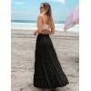 imageWomens Summer Boho Maxi Skirts Smocked High Wasited Flowy Tiered Ruffle A Line Long Beach SkirtBlack