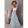imageWomens Summer Boho Maxi Skirts Smocked High Wasited Flowy Tiered Ruffle A Line Long Beach SkirtBlue Floral