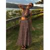 imageWomens Summer Boho Maxi Skirts Smocked High Wasited Flowy Tiered Ruffle A Line Long Beach SkirtBrown Floral