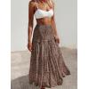 imageWomens Summer Boho Maxi Skirts Smocked High Wasited Flowy Tiered Ruffle A Line Long Beach SkirtBrown Floral