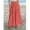 imageWomens Summer Boho Maxi Skirts Smocked High Wasited Flowy Tiered Ruffle A Line Long Beach SkirtCoral