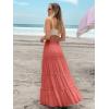 imageWomens Summer Boho Maxi Skirts Smocked High Wasited Flowy Tiered Ruffle A Line Long Beach SkirtCoral