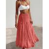imageWomens Summer Boho Maxi Skirts Smocked High Wasited Flowy Tiered Ruffle A Line Long Beach SkirtCoral