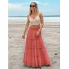imageWomens Summer Boho Maxi Skirts Smocked High Wasited Flowy Tiered Ruffle A Line Long Beach SkirtCoral