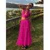 imageWomens Summer Boho Maxi Skirts Smocked High Wasited Flowy Tiered Ruffle A Line Long Beach SkirtHot Pink