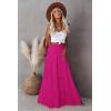 imageWomens Summer Boho Maxi Skirts Smocked High Wasited Flowy Tiered Ruffle A Line Long Beach SkirtHot Pink