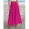 imageWomens Summer Boho Maxi Skirts Smocked High Wasited Flowy Tiered Ruffle A Line Long Beach SkirtHot Pink