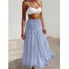 imageWomens Summer Boho Maxi Skirts Smocked High Wasited Flowy Tiered Ruffle A Line Long Beach SkirtLight Blue