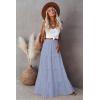 imageWomens Summer Boho Maxi Skirts Smocked High Wasited Flowy Tiered Ruffle A Line Long Beach SkirtLight Blue