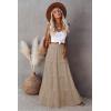 imageWomens Summer Boho Maxi Skirts Smocked High Wasited Flowy Tiered Ruffle A Line Long Beach SkirtLight Brown