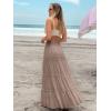 imageWomens Summer Boho Maxi Skirts Smocked High Wasited Flowy Tiered Ruffle A Line Long Beach SkirtLight Brown