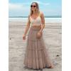 imageWomens Summer Boho Maxi Skirts Smocked High Wasited Flowy Tiered Ruffle A Line Long Beach SkirtLight Brown