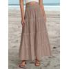 imageWomens Summer Boho Maxi Skirts Smocked High Wasited Flowy Tiered Ruffle A Line Long Beach SkirtLight Brown