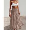 imageWomens Summer Boho Maxi Skirts Smocked High Wasited Flowy Tiered Ruffle A Line Long Beach SkirtLight Brown
