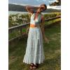 imageWomens Summer Boho Maxi Skirts Smocked High Wasited Flowy Tiered Ruffle A Line Long Beach SkirtLight Green Floral