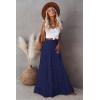 imageWomens Summer Boho Maxi Skirts Smocked High Wasited Flowy Tiered Ruffle A Line Long Beach SkirtNavy