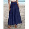 imageWomens Summer Boho Maxi Skirts Smocked High Wasited Flowy Tiered Ruffle A Line Long Beach SkirtNavy