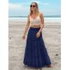 imageWomens Summer Boho Maxi Skirts Smocked High Wasited Flowy Tiered Ruffle A Line Long Beach SkirtNavy