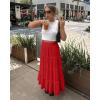 imageWomens Summer Boho Maxi Skirts Smocked High Wasited Flowy Tiered Ruffle A Line Long Beach SkirtRed