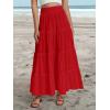 imageWomens Summer Boho Maxi Skirts Smocked High Wasited Flowy Tiered Ruffle A Line Long Beach SkirtRed