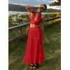 imageWomens Summer Boho Maxi Skirts Smocked High Wasited Flowy Tiered Ruffle A Line Long Beach SkirtRed