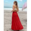 imageWomens Summer Boho Maxi Skirts Smocked High Wasited Flowy Tiered Ruffle A Line Long Beach SkirtRed