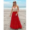 imageWomens Summer Boho Maxi Skirts Smocked High Wasited Flowy Tiered Ruffle A Line Long Beach SkirtRed