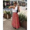 imageWomens Summer Boho Maxi Skirts Smocked High Wasited Flowy Tiered Ruffle A Line Long Beach SkirtRed Floral
