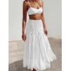 imageWomens Summer Boho Maxi Skirts Smocked High Wasited Flowy Tiered Ruffle A Line Long Beach SkirtWhite