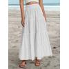 imageWomens Summer Boho Maxi Skirts Smocked High Wasited Flowy Tiered Ruffle A Line Long Beach SkirtWhite