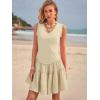 imageWomens Summer Mini Dresses Casual Ruffle Flowy Tiered Sleeveless Sundresses Swing A Line Beach Short DressBeige