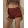 imageWomens Summer Shorts Trendy Ruffle Lace High Waisted Smocked Beach Mini Shorts Y2K Micro Boyshorts Lolita BloomersRust Red