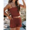 imageWomens Summer Shorts Trendy Ruffle Lace High Waisted Smocked Beach Mini Shorts Y2K Micro Boyshorts Lolita BloomersRust Red