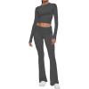 imageAnotherChill Womens 2 Piece Lounge Sets Foldover Flare Pants Set Long Sleeve Cropped Top Casual Outfits PajamasDarkgrey