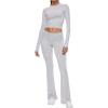 imageAnotherChill Womens 2 Piece Lounge Sets Foldover Flare Pants Set Long Sleeve Cropped Top Casual Outfits PajamasLightgray