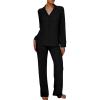 imageAnotherChill Womens Pajamas Set Long Sleeve Button Down Ribbed Knit 2 Piece Sleep Sets Loungewear Soft PjsBlack