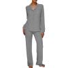 imageAnotherChill Womens Pajamas Set Long Sleeve Button Down Ribbed Knit 2 Piece Sleep Sets Loungewear Soft PjsDarkgrey