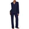 imageAnotherChill Womens Pajamas Set Long Sleeve Button Down Ribbed Knit 2 Piece Sleep Sets Loungewear Soft PjsNavyblue