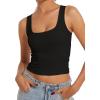imageAnotherChill Womens Ribbed Crop Tank Tops Scoop Neck High Back Basic Sleeveless Rib Shirt Summer Athletic TopBlack