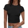 imageAnotherChill Womens Short Sleeve Crew Neck TShirts Ribbed Cotton Crop Top Y2K Summer Going Out Tops Baby Tee Outfits 2024Black