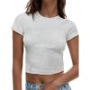 imageAnotherChill Womens Short Sleeve Crew Neck TShirts Ribbed Cotton Crop Top Y2K Summer Going Out Tops Baby Tee Outfits 2024Heathercloudwhite
