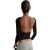 imageWomens Backless TShirts Y2K Crop Top Solid Casual Long Sleeve Sexy Vintage Cut Out 2023 Summer FashionLongsleeveblack