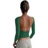 imageWomens Backless TShirts Y2K Crop Top Solid Casual Long Sleeve Sexy Vintage Cut Out 2023 Summer FashionLongsleevegreen