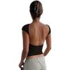 imageWomens Backless TShirts Y2K Crop Top Solid Casual Short Sleeve Sexy Vintage Cut Out 2023 Summer FashionBlack