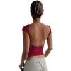 imageWomens Backless TShirts Y2K Crop Top Solid Casual Short Sleeve Sexy Vintage Cut Out 2023 Summer FashionRed