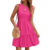 imageWomens Sleeveless Summer Mini Dress Tank Flowy Tiered Short A Line Sundresses Beach Vacation Dresses with PocketsHot Pink
