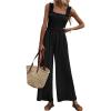 imageWomens Smocked Jumpsuits Casual Loose Sleeveless Wide Leg Long Pant Rompers Dressy One Piece Beach Vacation OutfitsBlack