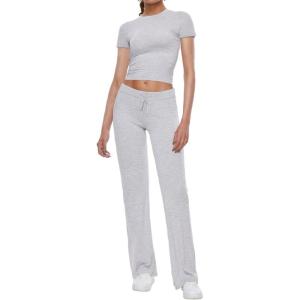 imageAnotherChill Womens 2 Piece Lounge Sets Straight Leg Pants Set Short Sleeve Crop Tshirt Casual Outfits Comfy LoungewearLightgray